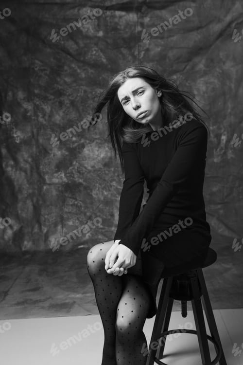 Preview: Beautiful Feminine Girl In A Dress On A Canvas Background. Art Portrait
