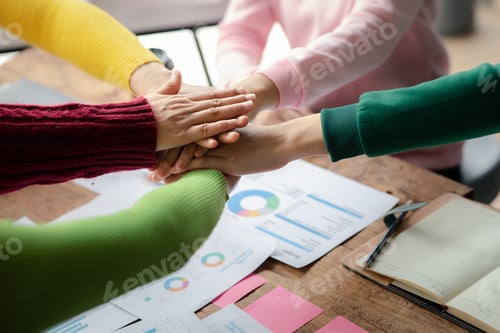 Preview: A group of startup businessmen joining hands, business meetings, startup company sales team meetings
