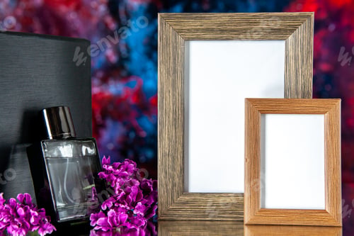 Preview: front view black fragnance with picture frames on dark red background flower love present gift