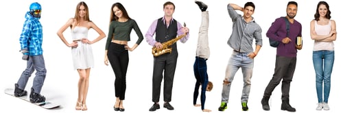 Preview: Diverse group of people showcasing different activities and styles in various settings