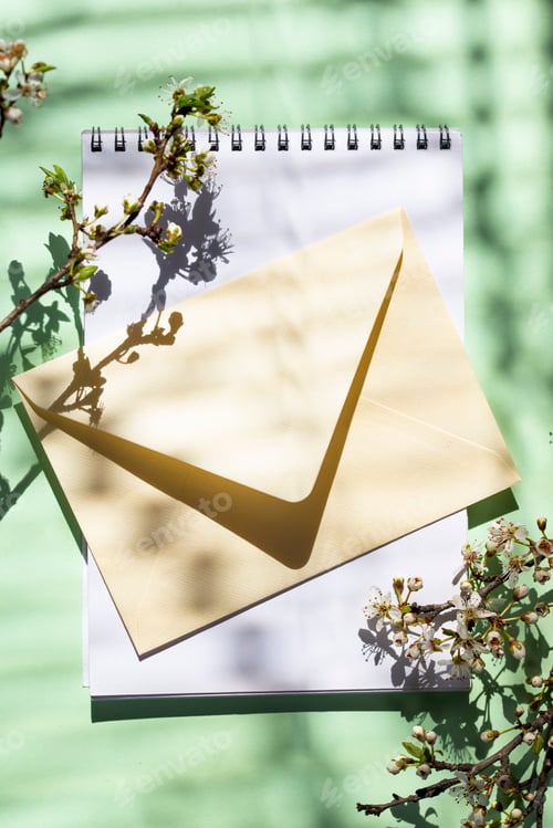 Preview: Empty card with shadow of a blooming tree