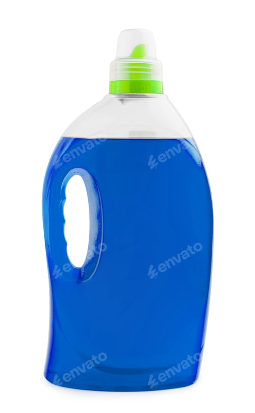 Preview: Blue liquid soap or detergent in a plastic bottle