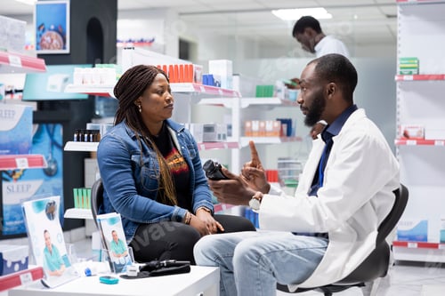 Preview: Professional black pharmacist providing expert medication advice