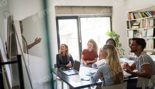 Preview: Diverse business colleagues gather in boardroom brainstorm discuss financial statistics together
