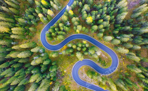 Preview: Natural landscape from air. Aerial view on the road and forest at the autumn time.
