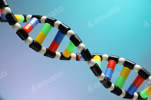 Preview: DNA structure model on color background, closeup