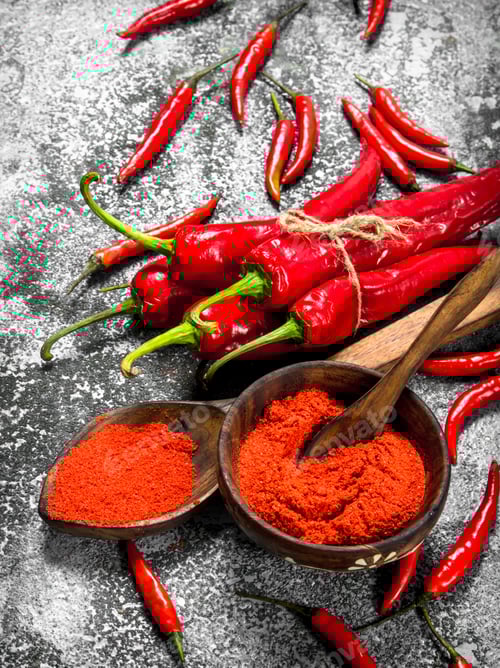 Preview: Ground red hot chili peppers in a bowl.