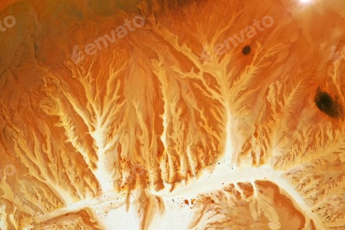 Preview: Abstract natural colorful patterns of acid mine drainage in decanting lake aerial view