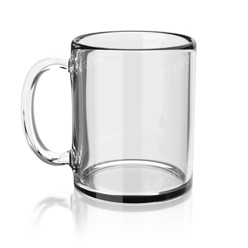 Preview: Blank glass mug isolated on white. 3D rendering.