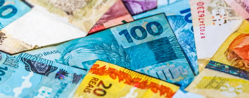 Preview: Closeup of Brazilian Reais banknotes background