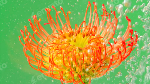 Preview: Stream of bubbles on flower under water. Stock footage. Refreshing flow of bubbles under water with