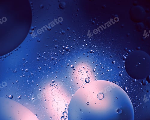 Preview: oil with bubbles on neon background. Abstract space background.