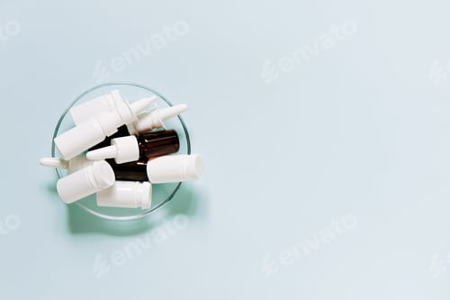 Preview: Set of different white and brown medicine bottles, pill bottles without label design