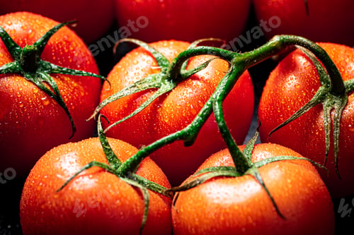 Preview: Fragrant ripe tomatoes with drops of water.