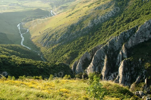 Preview: Cheile Turzii limestone gorge during sunset. View from above, Romania