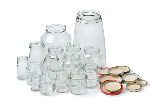 Preview: Recycled empty glass jars isolated on white background