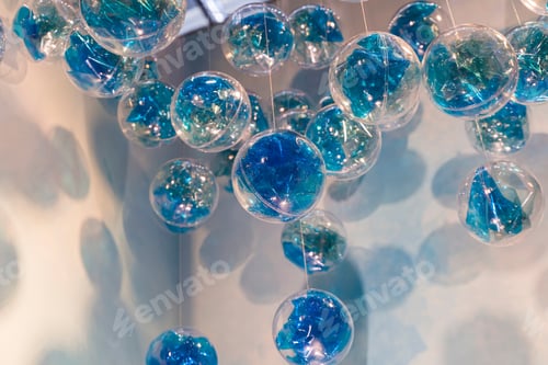 Preview: Blue Glass Bubble Decoration Tied Rope Hanging On Ceiling