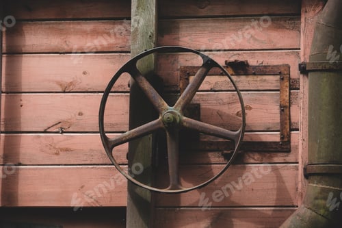 Preview: Wheel of old wooden combine harvester of XIX century
