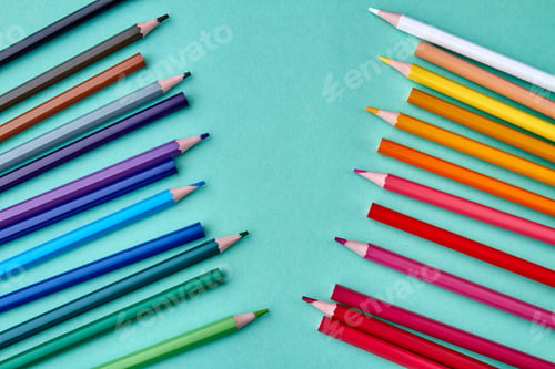 Preview: Composition with multicolored pencils on color background.
