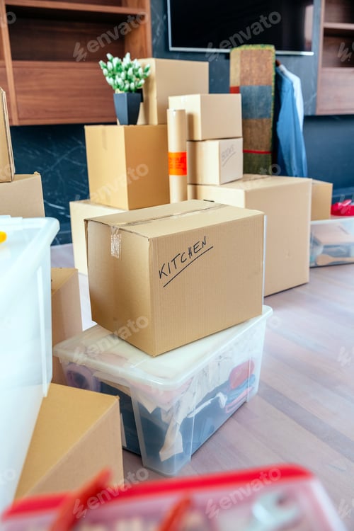 Preview: Living room with moving boxes