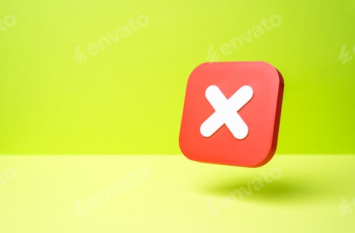 Preview: Red button with an X. Denial and shutdown. Restrictions and limitations. Blocked access,