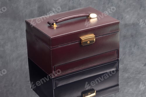 Preview: Brown leather case for storing various jewelry with a small box for a ring.
