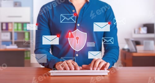 Preview: Businessman Managing Cybersecurity Threats with Antivirus Protection in Email System
