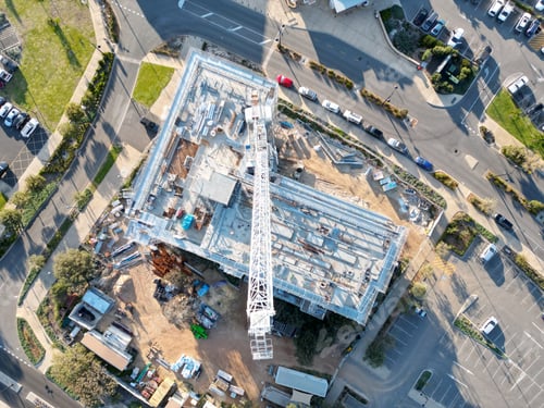 Preview: Aerial top shot of a crane in Busselton Australia in a work process