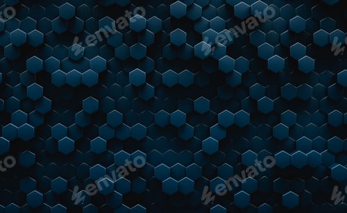 Visualização: Ilustração 3D. Fundo abstrato hexagonal geométrico escuro. Conceito futurista e tecnológico