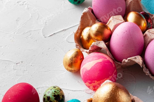 Preview: Close up photo of painted eggs ready for Easter