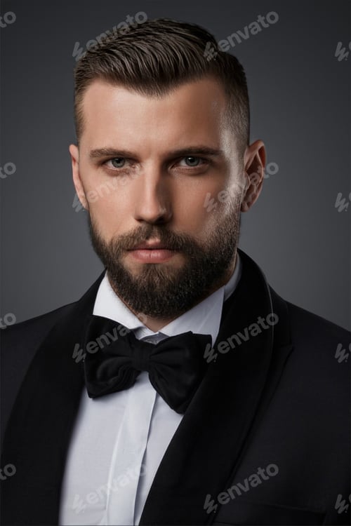 Preview: Confident and stylish handsome man wears a luxurious black suit