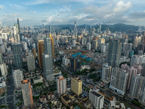 Preview: Shenzhen ,China - Circa 2022: Aerial view of landsccape in Shenzhen city, China