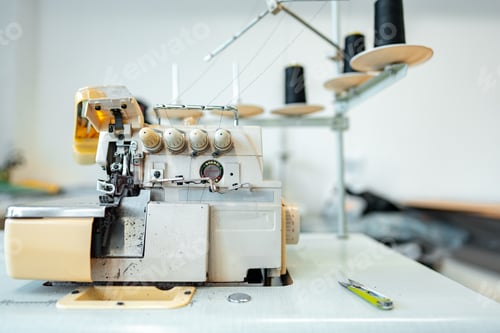 Preview: Sewing machine in textile factory close up