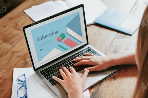 Preview: Blond girl having online class, homeschooling in the new normal