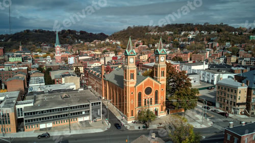 Preview: Aerial shot of the Saint Francis Seraph Church in Cincinnati, Ohio