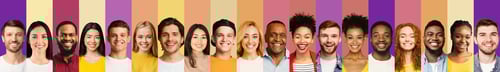 Preview: Collection Of Successful People Portraits, Row Of Faces, Colorful Backgrounds