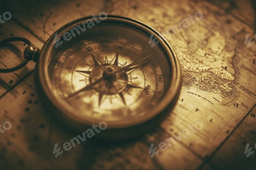 Preview: Vintage Compass Device on a Aged Map
