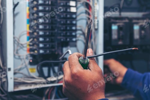 Preview: Inspector men hands work switchboard machinery maintenance service. Electrical mechanic technician