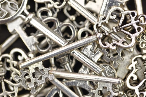Preview: Pile of antique metallic keys closeup background
