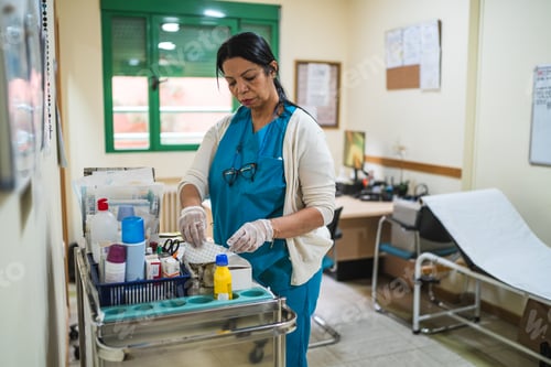 Preview: Nurse preparing medical supplies in nursing home