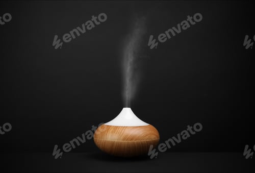 Preview: Modern essential oil diffuser on black background. Space for text