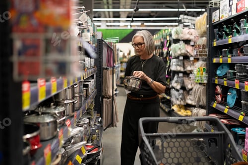Preview: Woman exploring kitchenware and home goods in a modern retail store environment