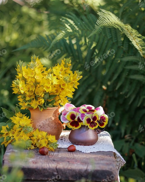 Preview: Still life with colorful flowers in the garden. Summer still life