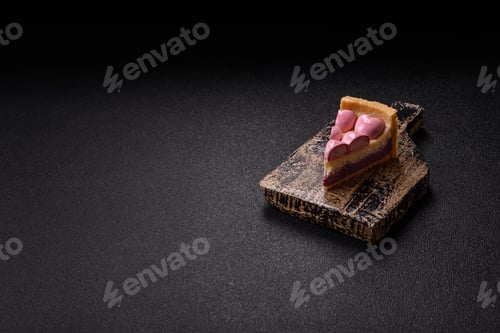 Preview: Sweet cheesecake with berry flavor, decorated with pink hearts