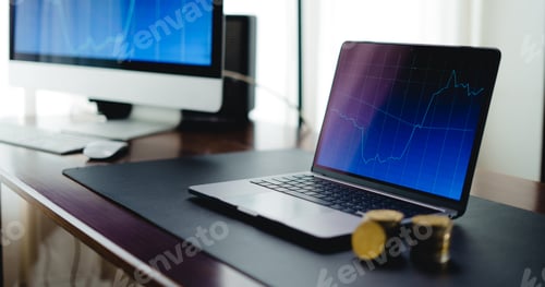 Preview: Bitcoin and laptop,Hand Using laptop in home