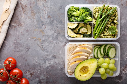 Preview: Green and healthy meal prep containers with chicken and vegetables