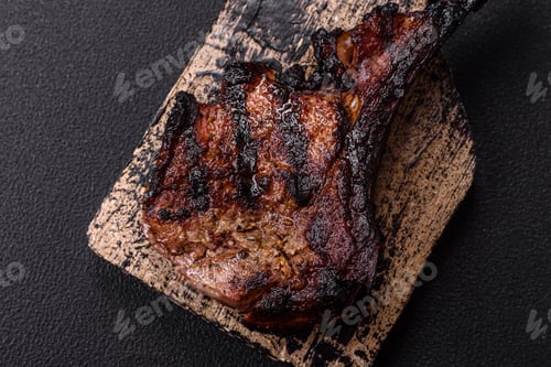 Preview: Juicy grilled beef tomahawk steak with salt, spices and herbs