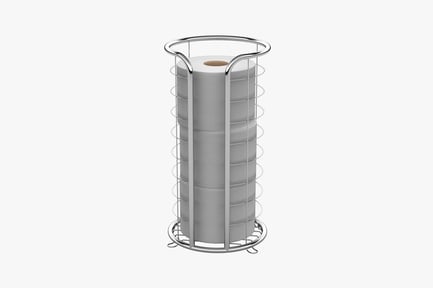 Preview: Cylindrical steel container with wire basket and toilet paper rolls