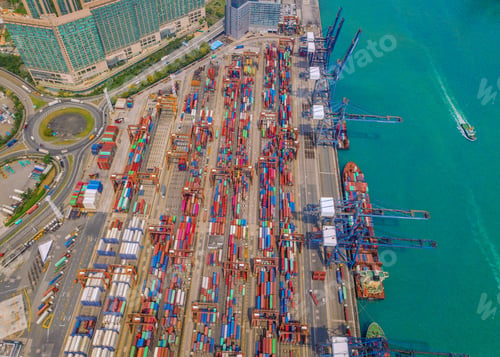 Preview: container cargo ship in the export and import business and logistics. Shipping to the harbor