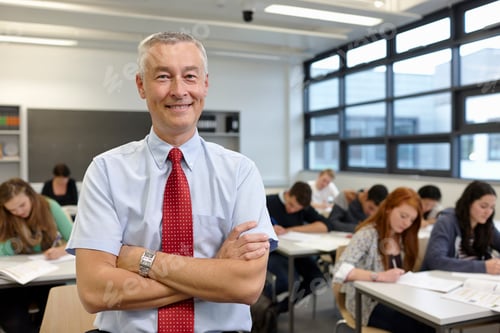 Visualização: Retrato de professor masculino maduro em sala de aula